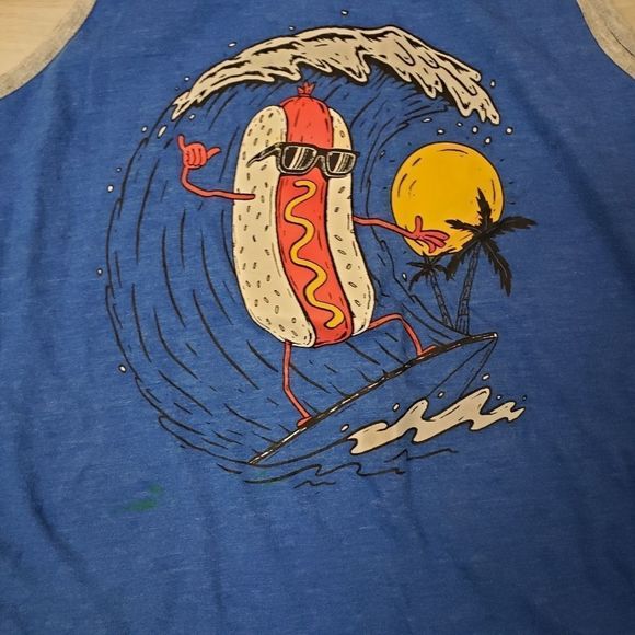 3 for $25 Old Navy Boys Muscle tank tee 10 12 large hot dog surf surfer - Picture 3 of 5